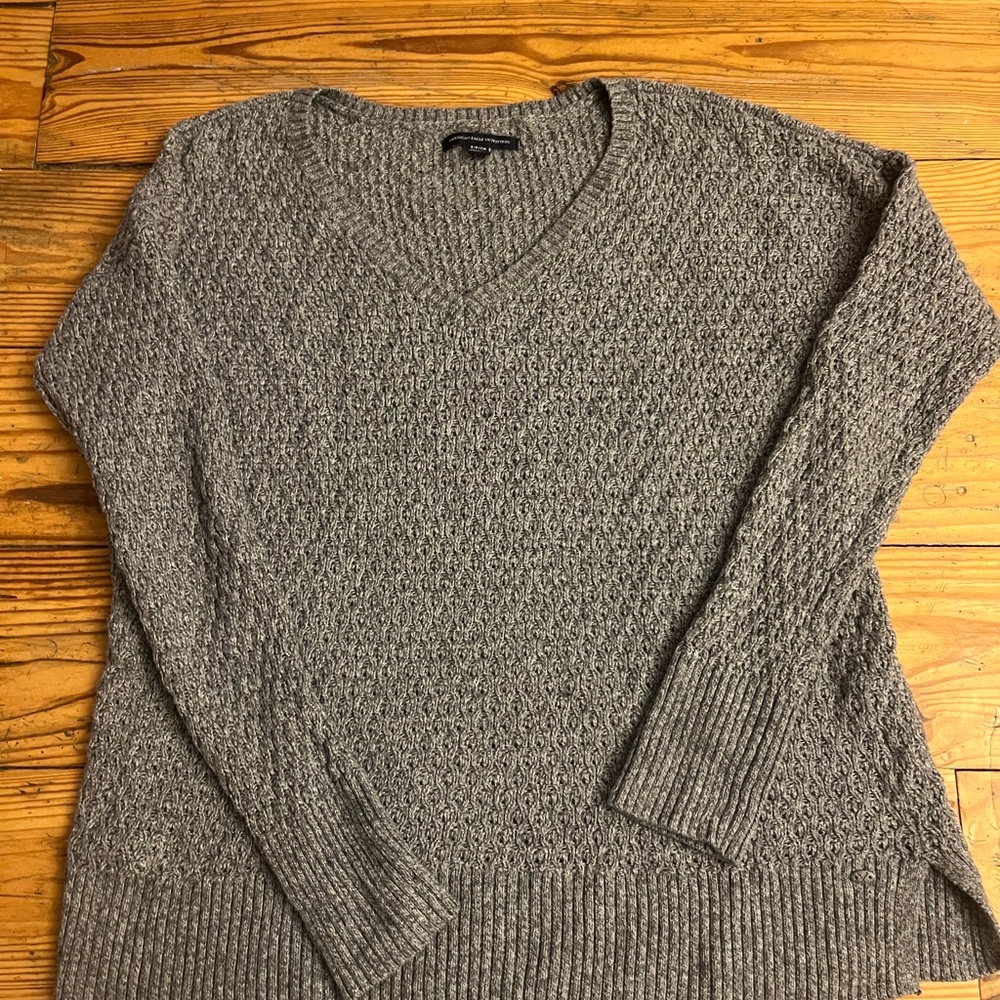 American Eagle Outfitters Gray V-Neck Sweater